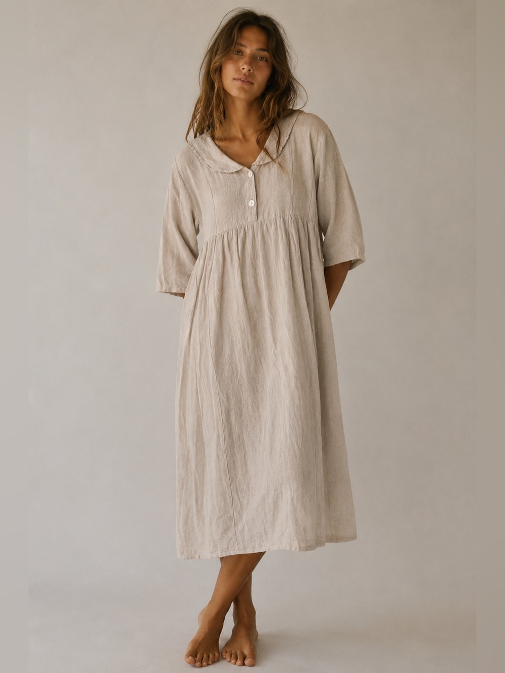 Vintage FLAX by Jeanne Engelhart Cream 100% Linen Dress. Large